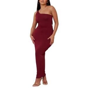 PrettyLittleThing Shape Burgundy Jersey One Shoulder Midaxi Dress Women's 2 NWT